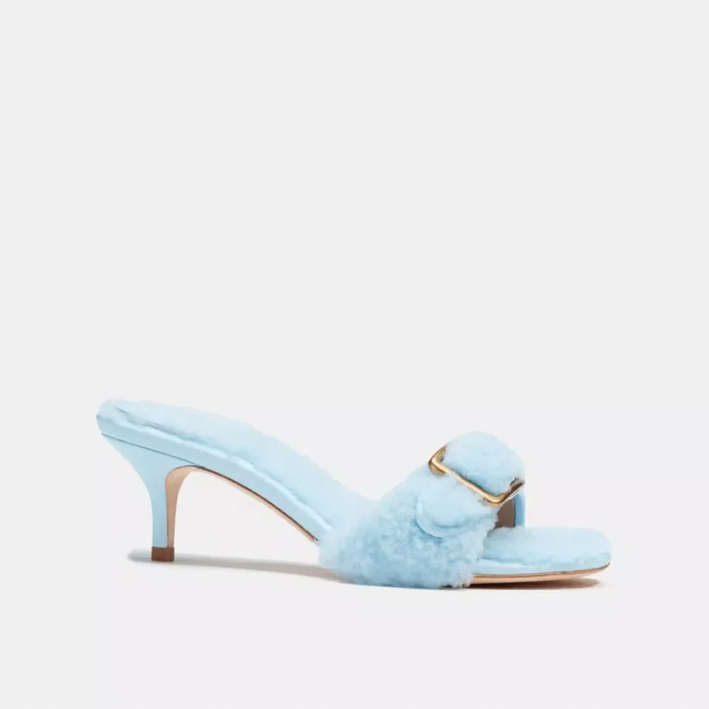Coach Women's Shearling Buckled Mule Sandals - Baby Blue 9B - Picture 6 of 10